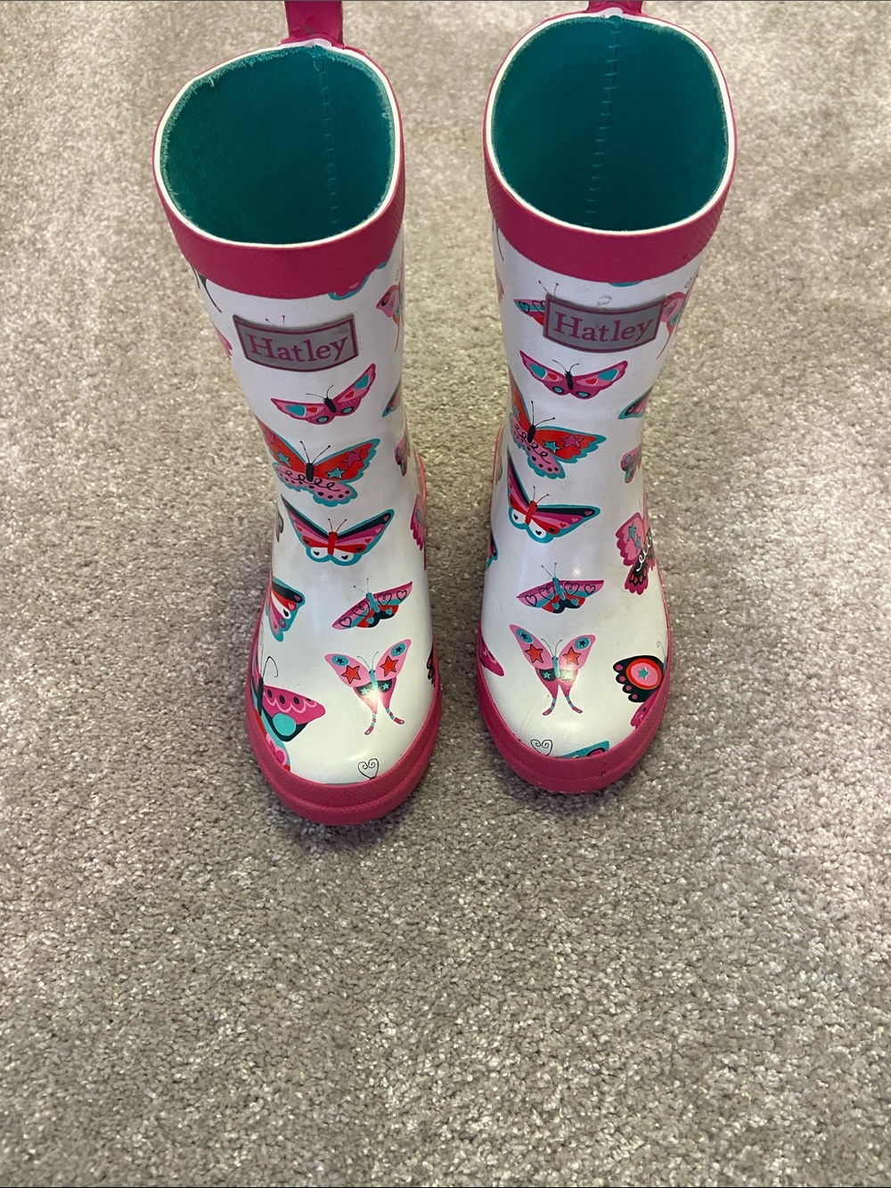 Hatley Pink & White Butterfly Kids Rain Boots